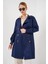 5864 Kruvaze Yaka Kısa Trençkot - Lacivert 1