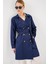5864 Kruvaze Yaka Kısa Trençkot - Lacivert 3