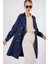 5864 Kruvaze Yaka Kısa Trençkot - Lacivert 4