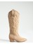 Kadın Sivri Burun Topuklu Çizme Western - Bej 3