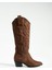 Kadın Sivri Burun Topuklu Çizme Western - Kahverengi 3