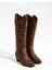 Kadın Sivri Burun Topuklu Çizme Western - Kahverengi 5