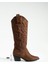 Kadın Sivri Burun Topuklu Çizme Western - Kahverengi 6