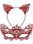 Lüks Kırmızı Dantel Taçlı Maske Seti 2 No - Parti, Balo, Kostüm Aksesuarı 2