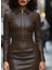 Kadın Uzun Kollu Yakalı Fermuarlı Mini Deri Elbise 2