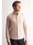 Bej Uzun Kol Düğmeli Yaka Kendinden Desenli Pamuklu Slim Fit Gömlek 1004255267 3