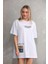 Unisex Bisiklet Yaka Baskılı Oversize T-Shirt - Beyaz 5