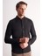 Siyah Uzun Kol Düğmeli Yaka Kendinden Desenli Pamuklu Slim Fit Gömlek 1004255267 1