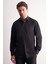 Siyah Yarım Italyan Yaka Uzun Kol Premium Slim Fit %100 Pamuk Gömlek 1004255196 1