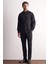 Siyah Yarım Italyan Yaka Uzun Kol Premium Slim Fit %100 Pamuk Gömlek 1004255196 2