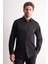Siyah Yarım Italyan Yaka Uzun Kol Premium Slim Fit %100 Pamuk Gömlek 1004255196 3
