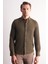 Haki Uzun Kol Düğmeli Yaka Kendinden Desenli Pamuklu Slim Fit Gömlek 1004255267 3