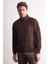Kahverengi Uzun Kol Hakim Yaka Düz Pamuklu Comfort Fit Sweatshirt 1013255151 1