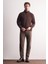 Kahverengi Uzun Kol Hakim Yaka Düz Pamuklu Comfort Fit Sweatshirt 1013255151 2