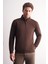 Kahverengi Uzun Kol Hakim Yaka Düz Pamuklu Comfort Fit Sweatshirt 1013255151 3