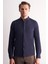 Lacivert Uzun Kol Düğmeli Yaka Kendinden Desenli Pamuklu Slim Fit Gömlek 1004255267 1