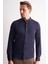 Lacivert Uzun Kol Düğmeli Yaka Kendinden Desenli Pamuklu Slim Fit Gömlek 1004255267 3