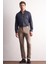 - Koyu Bej Yan Cep Düz Paça Pamuklu Slim Fit Chino Casual Pantolon 1003255165 2