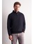 Lacivert Uzun Kol Hakim Yaka Düz Pamuklu Comfort Fit Sweatshirt 1013255151 1