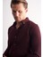 Bordo Uzun Kol Düğmeli Yaka Kendinden Desenli Pamuklu Slim Fit Gömlek 1004255267 4