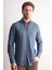 Lacivert - Vizon Uzun Kol Düğmeli Yaka Kendinden Desenli %100 Pamuk Slim Fit Gömlek 1004255199 1