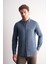 Lacivert - Vizon Uzun Kol Düğmeli Yaka Kendinden Desenli %100 Pamuk Slim Fit Gömlek 1004255199 3