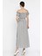 Sptrns Madonna Yaka Midi Yırtmaçlı Kuşaklı Keten Elbise Gri (Beden: S) 2