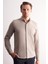 Taş Rengi Uzun Kol Düğmeli Yaka Kendinden Desenli Pamuklu Slim Fit Gömlek 1004255267 1