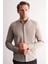 Taş Rengi Uzun Kol Düğmeli Yaka Kendinden Desenli Pamuklu Slim Fit Gömlek 1004255267 3