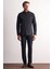 Siyah Yarım Italyan Yaka Uzun Kol Premium Slim Fit Pamuklu Gömlek 1004255198 2