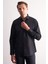 Siyah Yarım Italyan Yaka Uzun Kol Premium Slim Fit Pamuklu Gömlek 1004255198 3