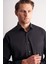 Siyah Yarım Italyan Yaka Uzun Kol Premium Slim Fit Pamuklu Gömlek 1004255198 4
