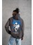 Erkek Yıldırım Baskılı Kapşonlu Sweatshirt - Gri 1