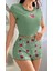 Yzlal Kadın Yeşil Çilek Desenli Askılı Şortlu Pijama Takım 5004 1