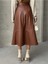 Bir Beden Küçük Alınız - Kahvrengi Suni Deri Midi Etek 4