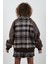 Kahve Deri Garnili Ekose Oversize Bomber Ceket 6