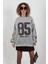 Gri Melanj Aplike Nakışlı Oversize Sweatshirt 1