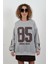 Gri Melanj Aplike Nakışlı Oversize Sweatshirt 3