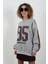 Gri Melanj Aplike Nakışlı Oversize Sweatshirt 4