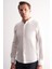 Ekru Uzun Kol Düğmeli Yaka Kendinden Desenli Pamuklu Slim Fit Gömlek 1004255267 1
