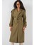 5941 Kruvaze Yaka Uzun Trençkot - Haki 3