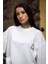 Unisex Bisiklet Yaka Baskılı Oversize T-Shirt - Beyaz 3