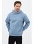Erkek Oversize Pamuklu Kanguru Cepli Basic 3 Iplik Nakışlı Kapüşonlu Sweatshirt Mavi - 2xl 1