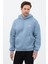 Erkek Oversize Pamuklu Kanguru Cepli Basic 3 Iplik Nakışlı Kapüşonlu Sweatshirt Mavi - 2xl 2