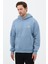 Erkek Oversize Pamuklu Kanguru Cepli Basic 3 Iplik Nakışlı Kapüşonlu Sweatshirt Mavi - 2xl 3