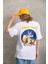 Unisex Baskılı Oversize T-Shirt - Beyaz 1