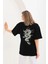 Unisex Baskılı Oversize T-Shirt - Siyah 1