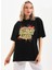 Unisex Baskılı Oversize T-Shirt - Siyah 5