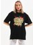 Unisex Baskılı Oversize T-Shirt - Siyah 6