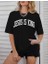 Kadın Bisiklet Yaka Kısa Kol Baskılı T-Shirt - Siyah 1